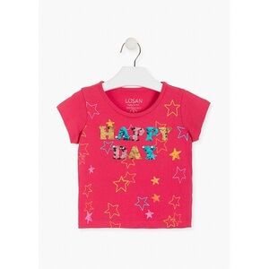 Kids Pink Star Print and Sequins T-Shirt